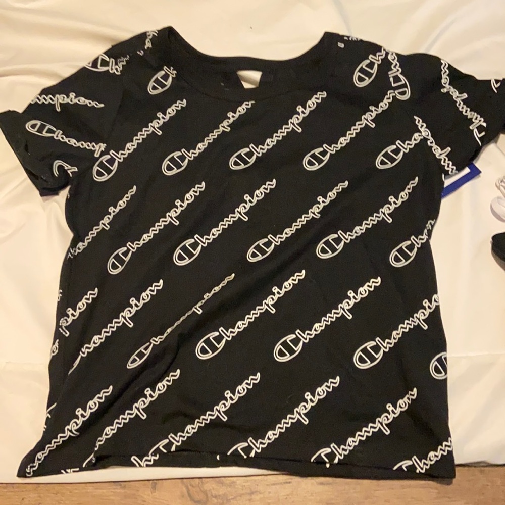 black and white champion shirt